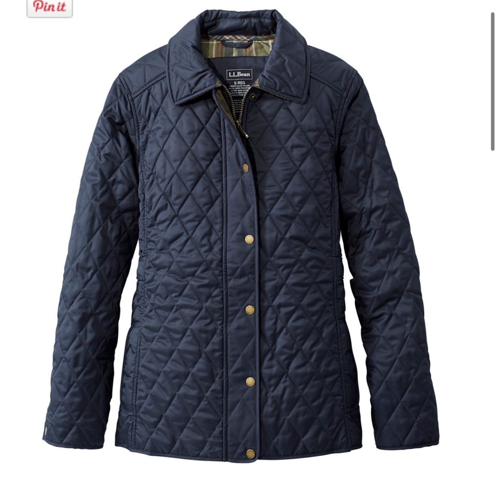 LL Bean quilted navy riding jacket, size XL in very good used condition